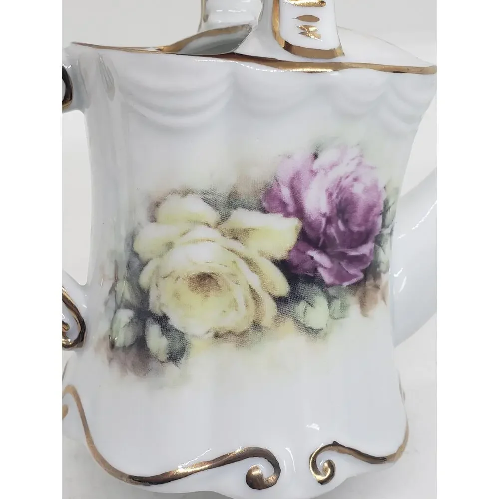Vintage Limoges France Hand Painted Porcelain Watering Can Teapot Floral Roses